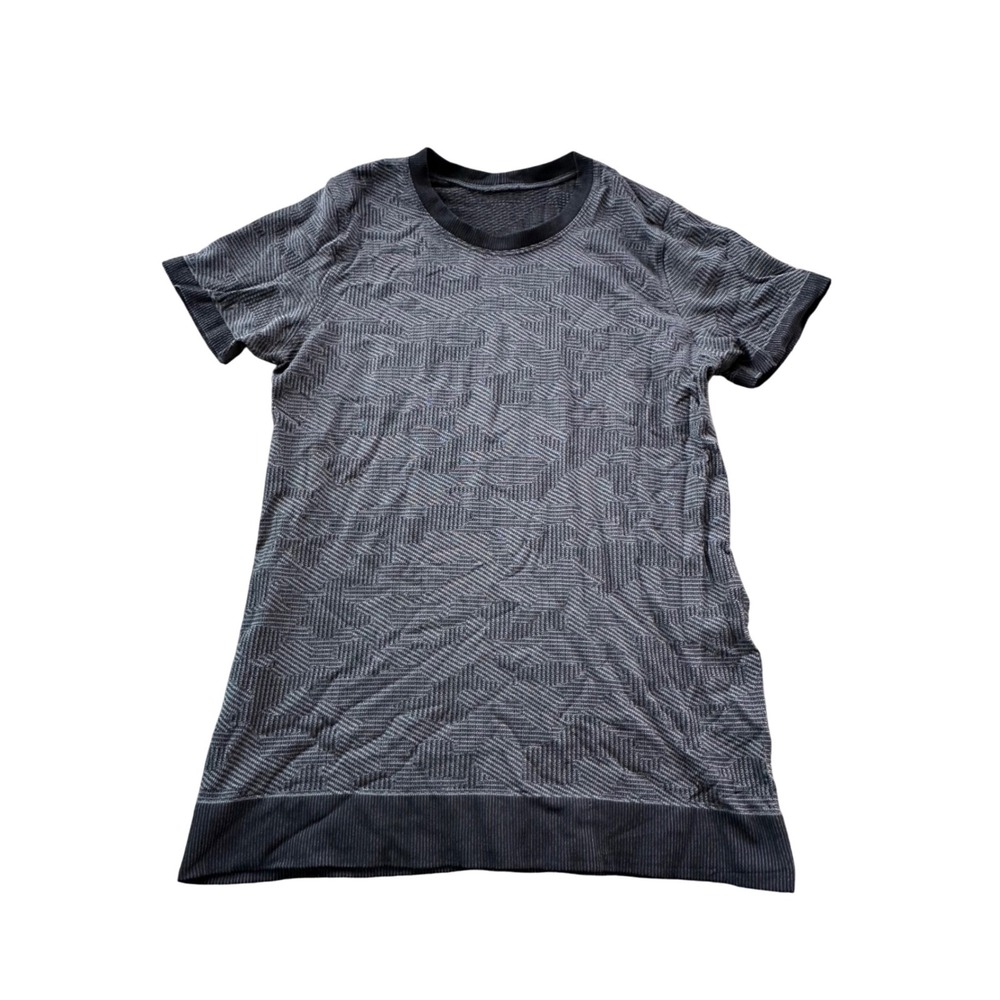 Lululemon Women's Gray Geometric Swiftly Tech Short‎ Sleeve Shirt Top